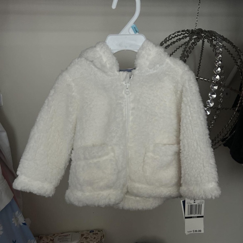 7 For All Mankind Infant Baby Kids White Sherpa Zip Hood Jacket Size 0-3 Months